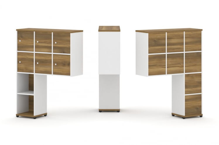 Надставка на стол высокая односторонняя + задняя стенка (8 шт.) + распашной фасад (6 шт.) CONCEPT CN.ONV-008 Сандал Янтарный Белый бриллиант Черный металл_0