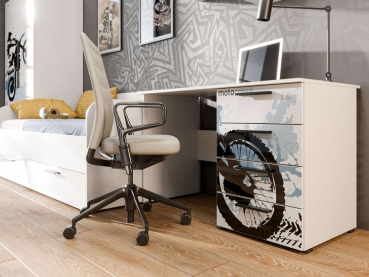 Комплект мебели для детской Мотокросс №2 Серый шелк с фотопечатью_2