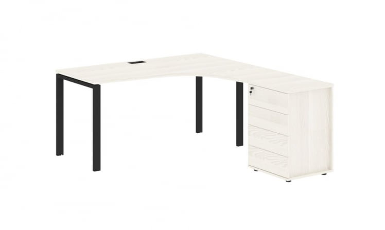 Стол эргономичный с тумбой правый EDIS EUCET 1518 R Ясень Траун Черный_0