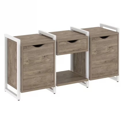 Тумба на регулируемых опорах наборная. Вариант №7 LOFT VR.L-TN-7.O Металл белый Тиквуд темный_0