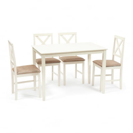 Обеденный комплект Хадсон (стол + 4 стула)/ Hudson Dining Set ivory white (слоновая кость)_0