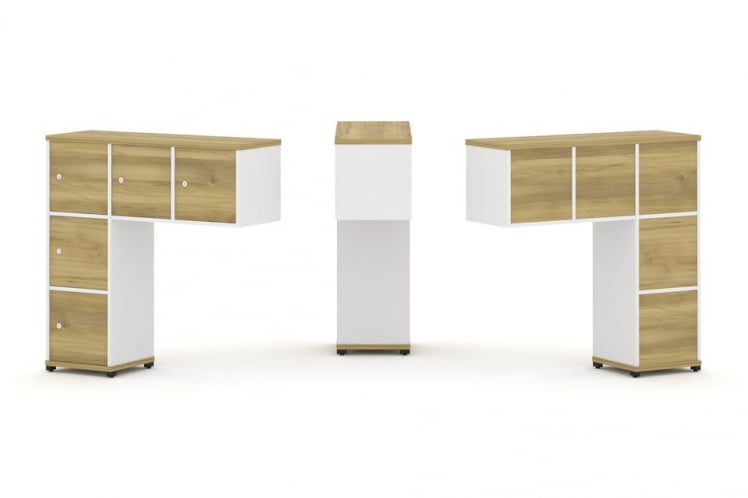 Надставка на стол низкая односторонняя + задняя стенка (5 шт.) + распашной фасад (5 шт.) CONCEPT CN.ONN-007 Дуб Винченцо Белый бриллиант Черный металл_0