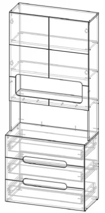 Стеллаж с ящиками Палермо Юниор 04 Ясень шимо светлый Белый глянец_3