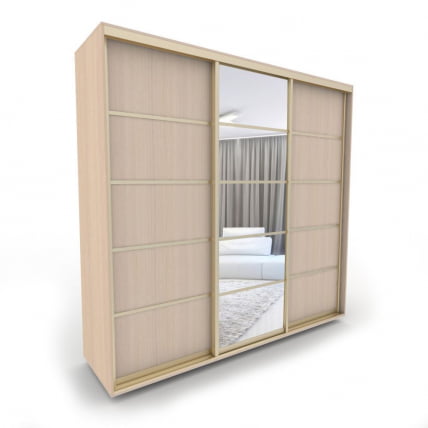 Шкаф-купе 3-х дверный Акцент-Квадро Д 2400х600 Дуб Молочный/золото_0