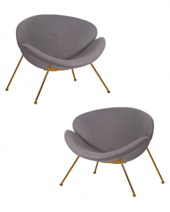 Кресло дизайнерское DOBRIN EMILY (серая ткань AF7, золотое основание) 2 шт_0