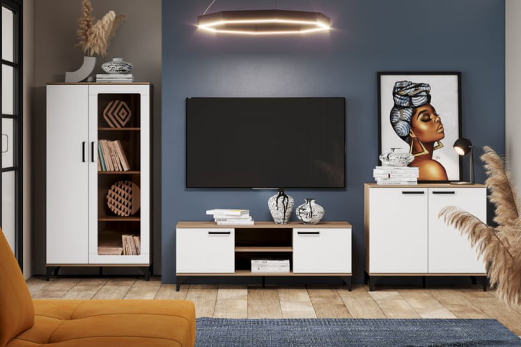 Комплект мебели для гостиной Марсель №3 Меренга Дуб Крафт табачный_0