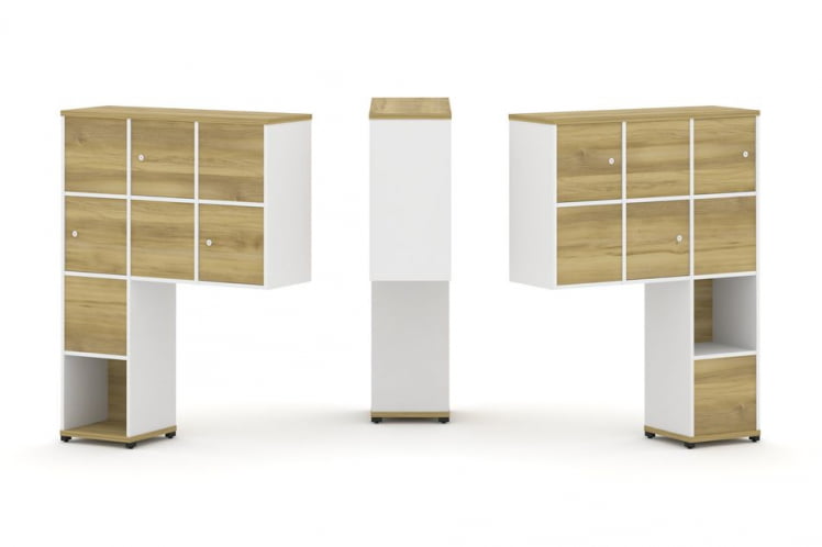 Надставка на стол высокая двухсторонняя + задняя стенка (8 шт.) + распашной фасад (6 шт.) CONCEPT CN.DNV-002 Дуб Винченцо Белый бриллиант Черный металл_0