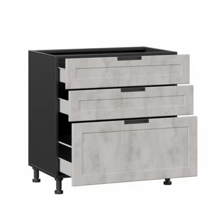 Тумба кухонная 800 с 3 ящиками (4) Джамис ЛД 296.160.000.053 Черный Белый камень_1