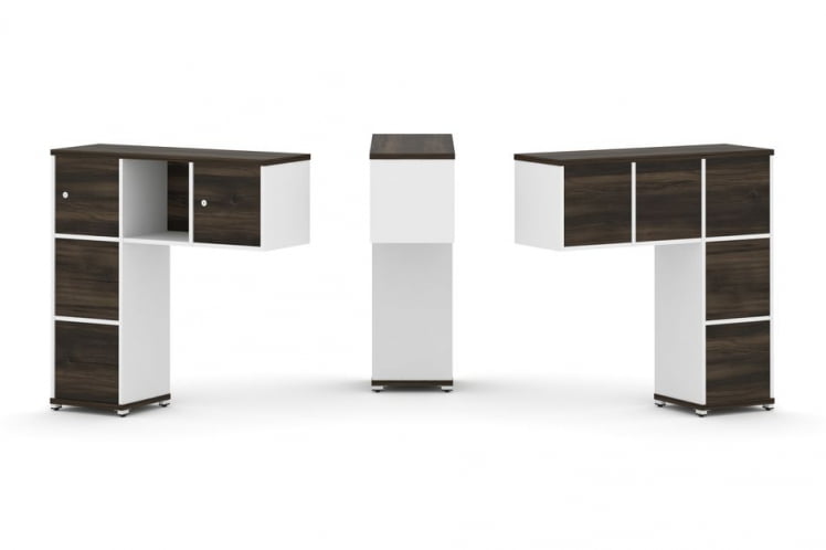 Надставка на стол низкая односторонняя + задняя стенка (5шт.) + блок с 2-мя ящиками (2шт.) + распашной фасад (2 шт.) CONCEPT CN.ONN-004 Дуб Малия Белый бриллиант Белый металл_0