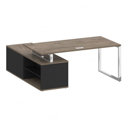 Стол руководителя с опорной греденцией, правый SHIFT SK.SRG-180 (R) Тиквуд Темный/Антрацит_1