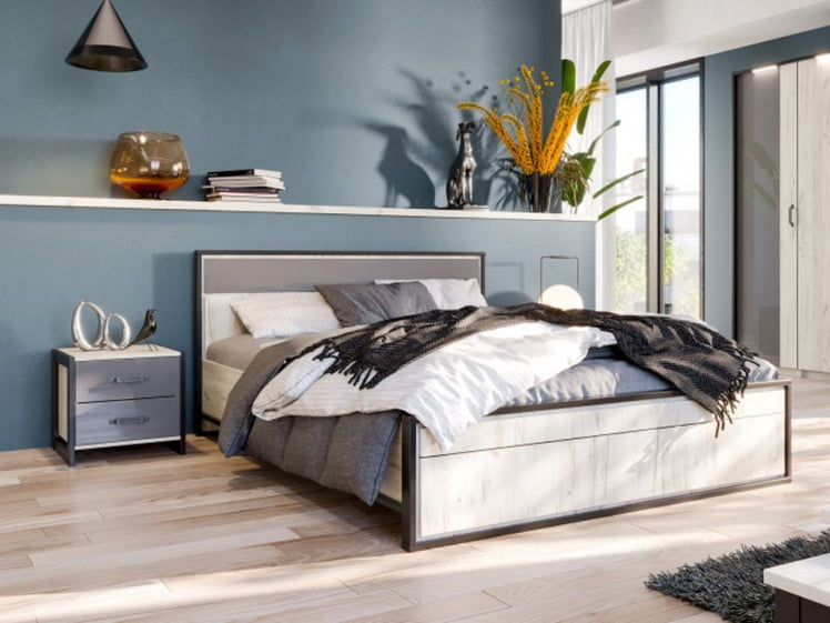 Комплект мебели для спальни Техно №3 Дуб Крафт белый Серый шифер_2