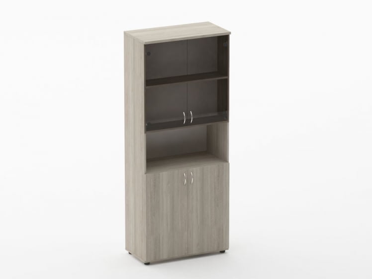 Шкаф высокий со стеклом и нишей Twin 16.16.161 Дуб Сантана светлый_0