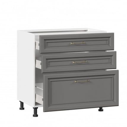 Тумба кухонная 800 с 3 ящиками ЛЮКС (4) Джелатто ЛД 241.930.000.124 Белый Оникс серый_1