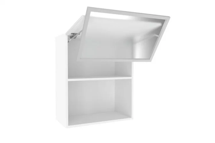 Шкаф кухонный 600 горизонтальный с 2 складными дверями комбинированный со стеклом Шервуд ЛД 281.971.000.174 Белый Белый глянец_1