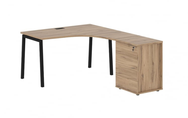 Стол эргономичный с тумбой (правый) EDIS ELCET 1318 R Дуб Денвер светлый Черный_0