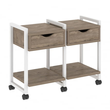 Тумба на колесных опорах наборная. Вариант №1 LOFT VR.L-TN-1.K Металл белый Тиквуд темный_0