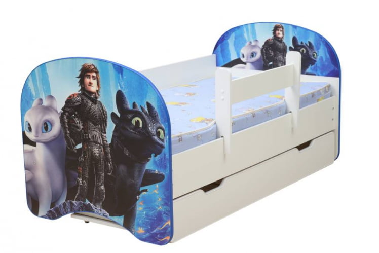 Кровать детская с фотопечатью с 1 ящиком 800*1600 Дракон_0