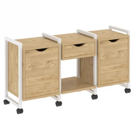 Тумба на колесных опорах наборная. Вариант №7 LOFT VR.L-TN-7.K Металл белый Тиквуд светлый_0