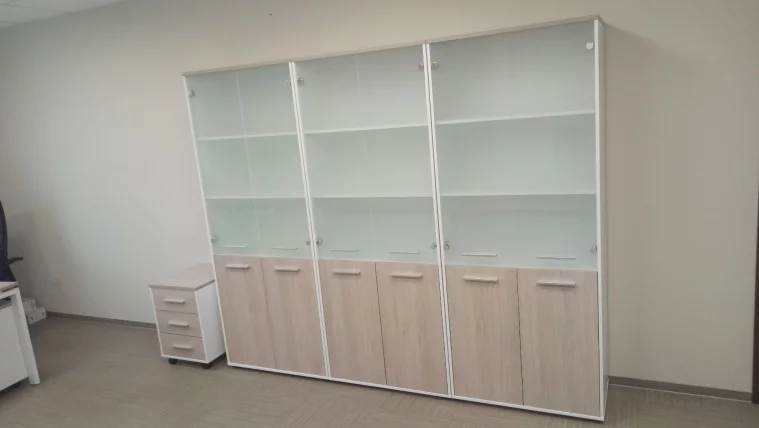 Шкаф 4 широкий верх стеклянные двери, низ закрытый Deka 10.19.171 Дуб Сантана светлый/Белый_2