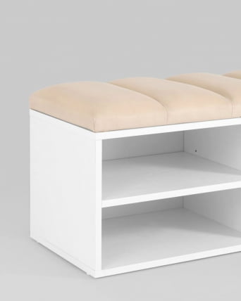 Обувница Хольст 2 белая велюр Бежевый_5