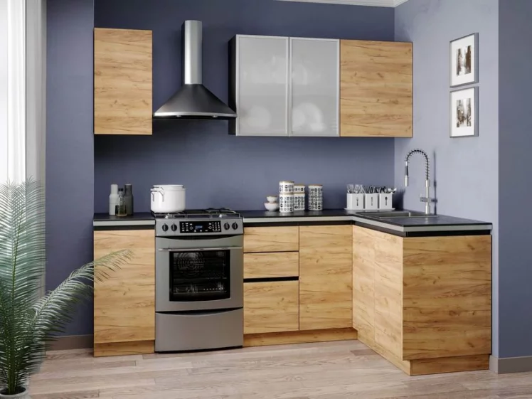 Тумба кухонная 400 с 2 ящиками ЛЮКС (4) Шервуд ЛД 281.590.000.012 Черная Дуб золотой_2