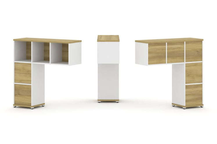 Надставка на стол низкая односторонняя + задняя стенка (5шт.) + блок с 2-мя ящиками (2шт.) CONCEPT CN.ONN-003 Дуб Винченцо Белый бриллиант Белый металл_0