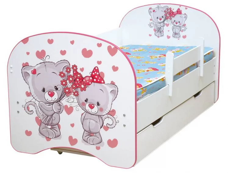 Кровать детская с фотопечатью с 1 ящиком 800*1600 Котята_0