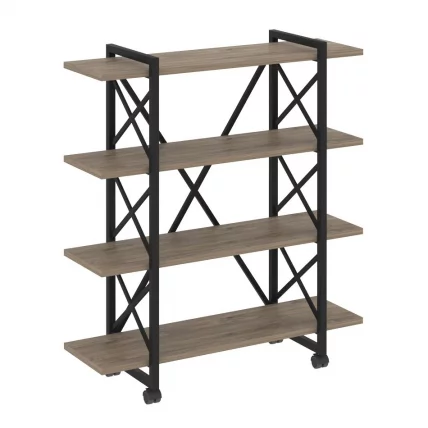 Стеллаж на колесных опорах - 4 полки LOFT  VR.L-MST.K-4.8V Металл черный Тиквуд темный_0