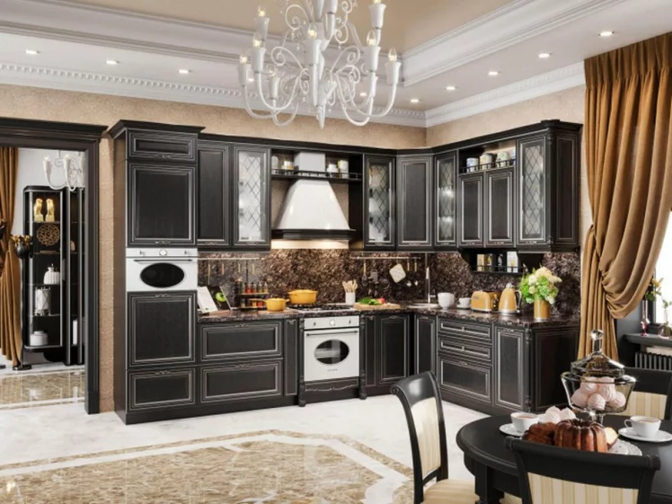 Шкаф кухонный 800 высокий со стеклом Италия ЛД 275.467.000 Черный Дуб темный_2