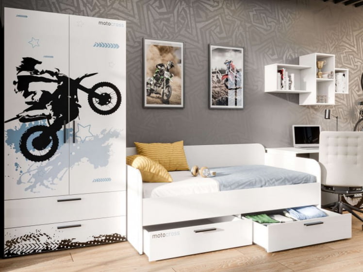 Комплект мебели для детской Мотокросс №3 Серый шелк с фотопечатью_2