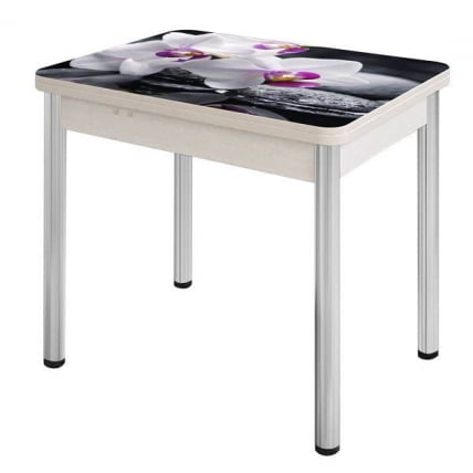 Стол поворотно-раскладной 1,2 Ника, СТЕКЛО, опоры D50 круглые ХРОМ, Беленый дуб/R041_0