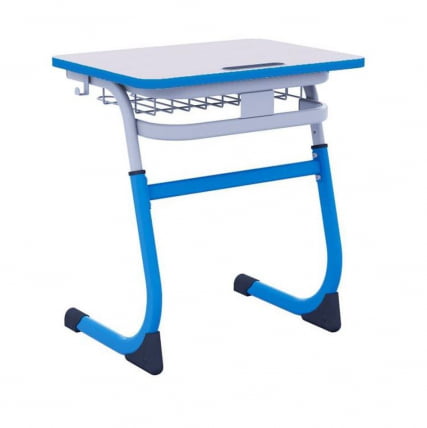 Парта одноместная регулируемая по высоте СМАРТЙ 600х500 с углом наклона столешницы и антивандальной полиуретановой кромкой (рост 5-7) Голубой/Серый / SMARTY_0