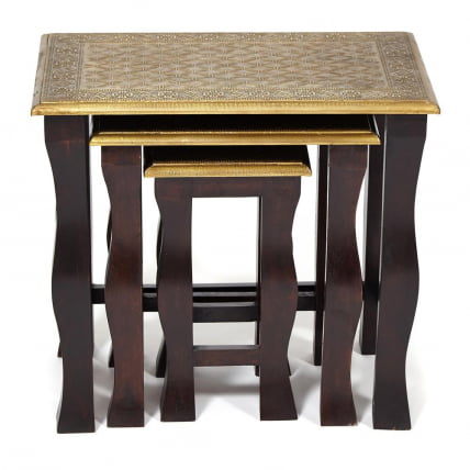 Комплект 3 столика Secret De Maison BRAHMA ( mod. ND-009) дерево манго/латунная чеканка, 56х36х50, 41х30х45, 24х24х40_3