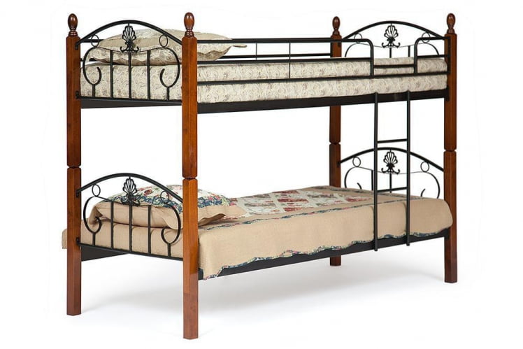 Кровать BOLERO двухярусная дерево гевея/металл, 90*200 см (bunk bed), красный дуб/черный_0