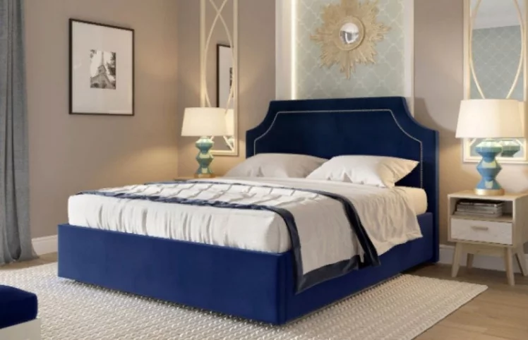 Кровать с ортопедическим основанием Катрин 1400 Мора синий_1