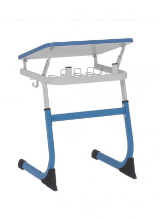 Парта одноместная регулируемая по высоте СМАРТЙ 600х500 с углом наклона столешницы и антивандальной полиуретановой кромкой (рост 3-5) Синий/Серый / SMARTY_1