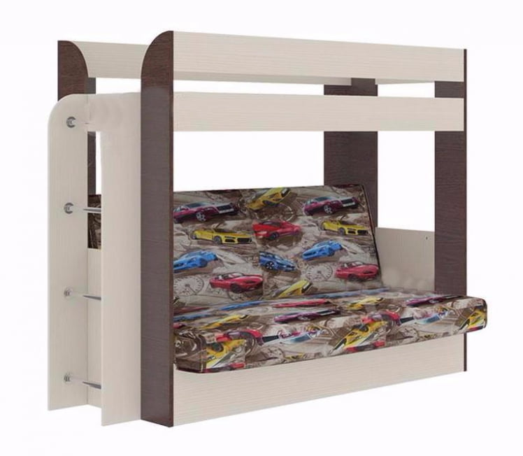 Двухъярусная кровать с диваном Карамель 75 Венге магия Сосна Карелия_0
