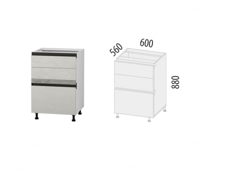 Напольный шкаф (3 ящика с доводчиком Titusoft) Бостон 61_3