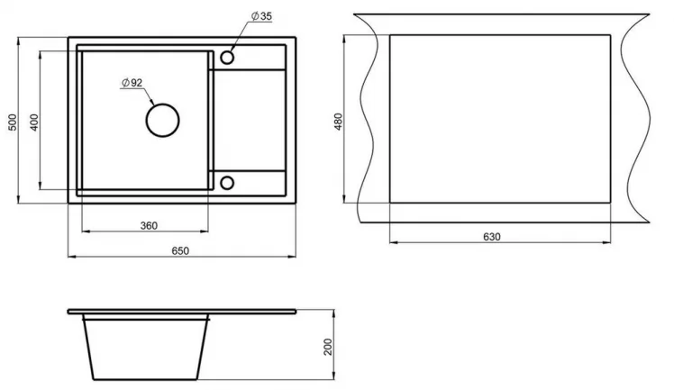Кухонная мойка HIBRID HI-65 Черный-арктик_2