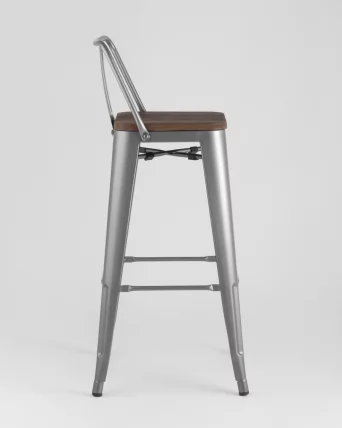 Стул барный Tolix Wood 75.5  со спинкой Серебристый_3
