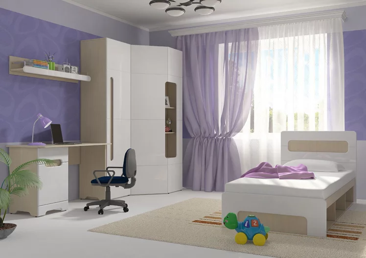 Шкаф угловой с полками Палермо Юниор 08 Ясень шимо светлый Белый глянец_4