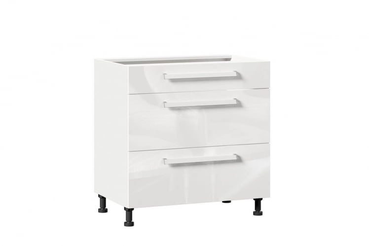Тумба кухонная 800 с 3 ящиками ЛЮКС (5) Герда ЛД 272.205.000 Белый/Белый глянец_0
