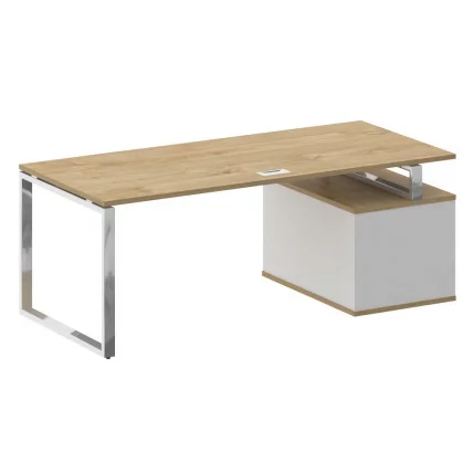 Стол руководителя с опорной тумбой , левый SHIFT SK.SRT-200 (L) Тиквуд Светлый/Белый Бриллиант_1