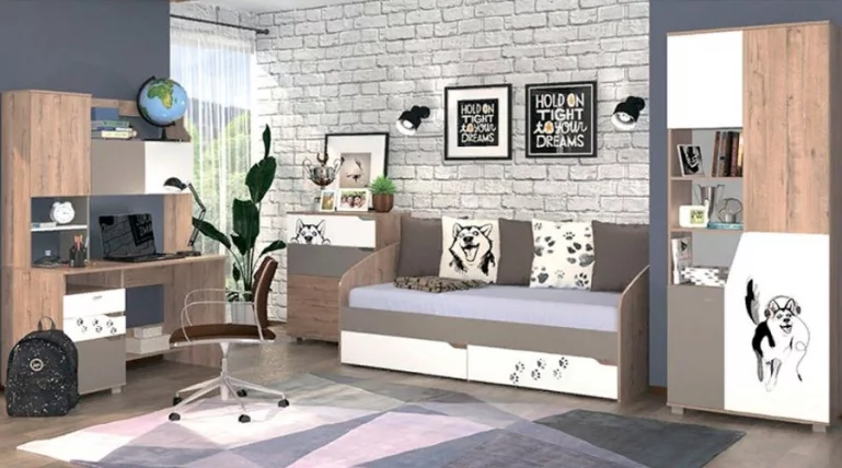 Кровать Хаски 3 Дуб Ирландский Мокко Белый_1