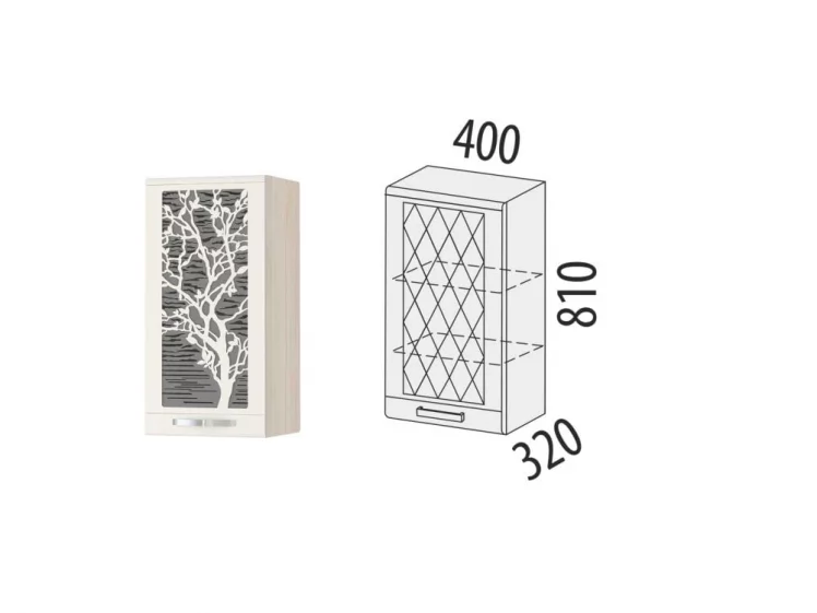 Кухонный шкаф с решеткой (лев/прав) Графит 74.23 Сосна Астрид-Ваниль_1