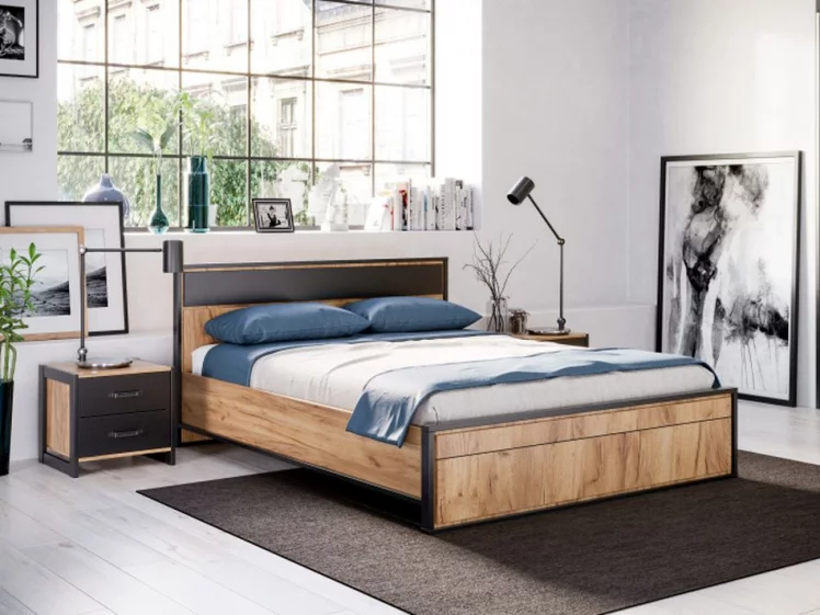 Кровать двуспальная 1600 Техно ЛД 678.140.000.005 Дуб Золотой Черный_2