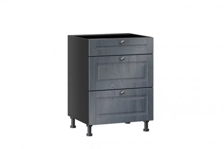 Тумба кухонная 600 с 3 ящиками ЛЮКС (5) Мокка ЛД 274.190.000.137 Черная Дуб фактурный антрацит_0