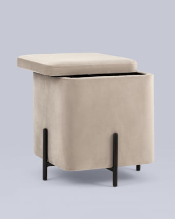 Пуф Грейс квадрат с ящиком велюр Серо-бежевый_5