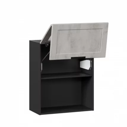 Шкаф кухонный 600 горизонтальный с 2 складными дверями комбинированный со стеклом Джамис ЛД 296.970.000.083 Черный Белый камень_1