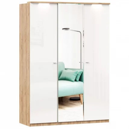 Шкаф трехстворчатый с зеркалом Фиджи 003 Дуб Золотой Белый_0